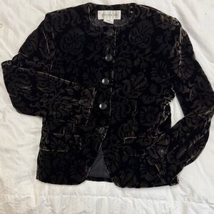 Jones New York Black and Brown Velvet Damask Blazer
